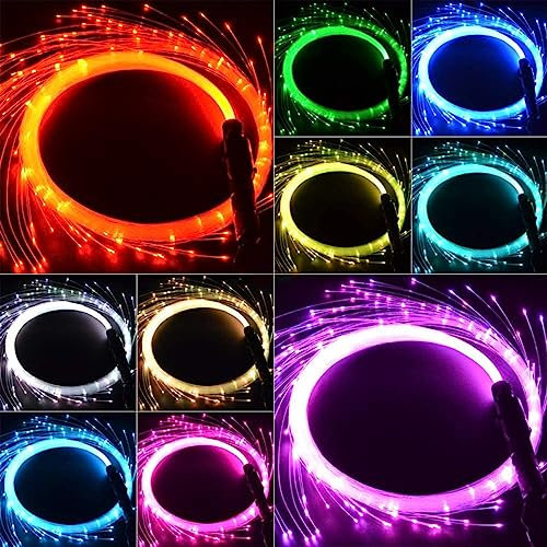 YOFOBU Frusta a LED in fibra ottica, 1,8 m, girevole, con 23 modalità di effetto colore, per rave, club, EDM e feste