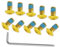 LEONTOOL 12 Pcs Bicycle Disc Brake Bolts M5x10mm MTB Rotor Bolts Gold Bicycle Rotor Screws with 1 Pcs T25 Torx Wrench L for Road Bike Mountain Bike, Yellow Blue