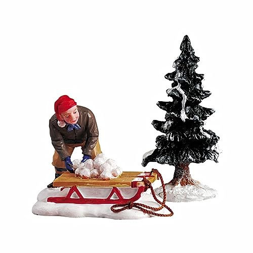 Magie di Natale Ragazzo Che prepara Le Palle di Neve su Una Slitta Personaggio per Villaggio di Natale in poliresina