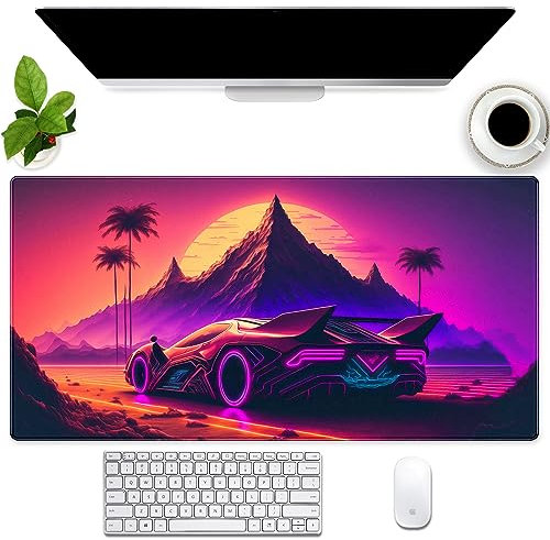 Violettes Mauspad, futuristische Fantasy-Cyberpunk-Stil, Schreibtischunterlage, XL-Gaming-Mauspads, erweitertes Sci-Fi-Neon-Stadt-Computer-Pad mit Büro-Desktop-Dekoration, 80 x 40 cm