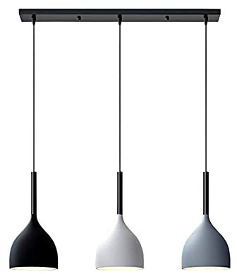 EKSED Lámpara colgante de 3 luces de metal blanco, negro y gris Luz de techo Lámpara colgante Lámpara de luz de isla (Techo de tiras de 500 mm)
