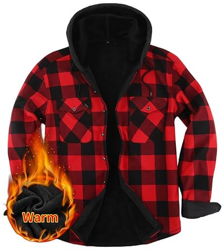 Iris Sprite Chemise à Carreaux pour Hommes avec Poches Chemise à Carreaux décontractée Veste à Capuche pour Hommes (Rouge, S)