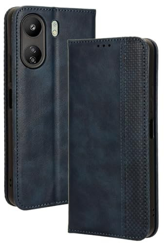 RonRun Coque Compatible ave Xiaomi Poco C65, Étui à Rabat Portefeuille PU Cuir Multifonction Housse de Protection Antichoc, Bleu