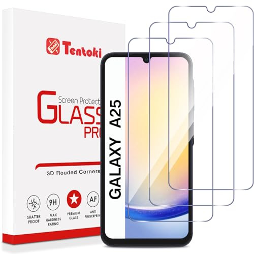 Tentoki Verre Trempé pour Samsung Galaxy A25 6,5 Pouces, [lot de 3] vitre Protection écran -sans Bulles d'air -[0.33mm] [Anti Rayures, Dureté 9H] Ultra Transparent