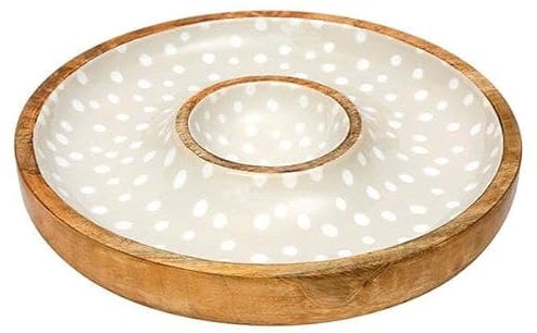 Dexam Sintra Mango Wood Spotted Chip and Dip Bowl - Stone