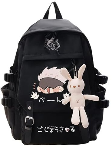 FAKKA Anime Jujutsu Kaisen Gojo Satoru Nylon schwarz Rucksack, Street Style Große Kapazität Schultasche College Tasche