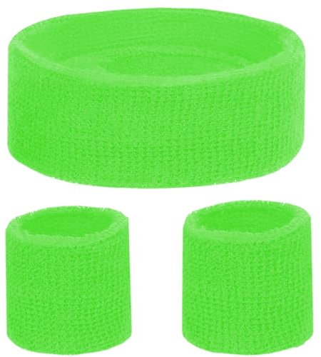 KarneLux Neon Schweißbänder Set - Retro 80er 90er Outfit Vokuhila Zubehör mit Armbänder und Stirnband - Kostüm Accessoire für Damen und Herren (Neon Grün)