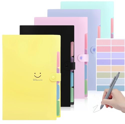 Fächermappe A4,Mappe Mit 7 Fächern,Dokumentenmappe A4 Mit Etiketten,Ordnungsmappe Mappen Ordnersystem,Document Organizer Für Zuhause,Büro,Schule (Fächermappe Rosa Lila Korb Schwarz Gelb)