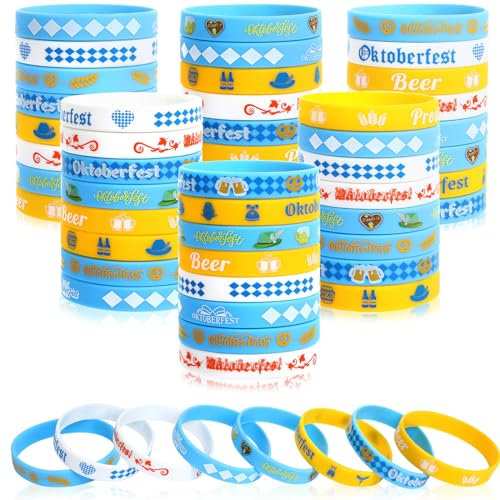 JUNEBRUSHS 64 Stück Oktoberfest Party Favors Silikon Armbänder Bulk Blau und Weiß Kariert Gummi Armband für Oktoberfest Party Bayerisches Bier Festival Stil Dekorationen Supplies