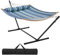 Yaheetech Hamaca Acolchada de Camping con Soporte Hamaca Doble Plegable con Bolsa de Transporte y Almohada 375x98,5x107,5cm para Interior y Exterior Jardín Balcón Raya Azul