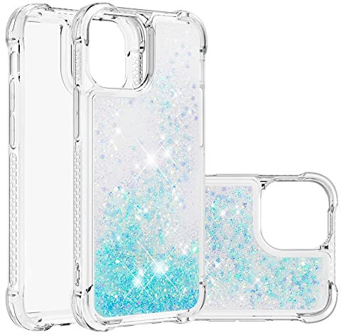 SIYOPINPFY Compatible for iPhone 13 Pro Case Glitter for Women Girls with Shock-Absorption Bling Sparkle Liquid Flowing Quicksand Clear Phone Case Compatible for iPhone 13 Pro - Star Blue YB