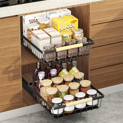 AUFWORLD 2er Set Schubladenorganizer für Küchenschränke – Ausziehbare Schubladen mit Klebefolie mit Nanotechnologie, Robustes Ausziehbares Regal für Vorratsschrank, Badezimmer Organisation