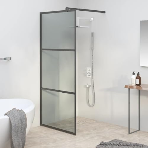 Kangmusi Duschwand für Walk-In Dusche 80x195 cm Dunkel ESG Glas Schwarz, Schwarz 151889