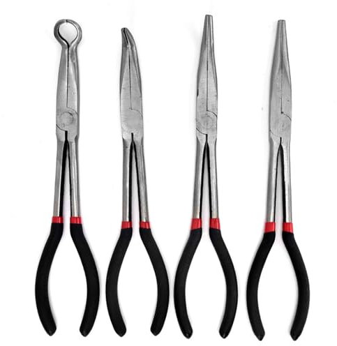 4 Pezzi Pinze a Becchi Lunghi: Pinza Lunga 11/280 mm Includono Pinze Dritte, 45 Gradi, 90 Gradi e Tipo O per Piegare Fili, Modellare, Creare Gioielli