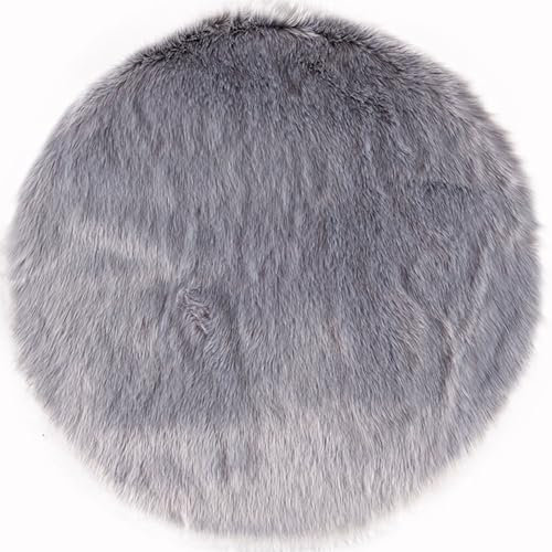SPeesy Schaffell Lammfell Imitat, Fell Rund, Fellteppich Rund, Kunstfell Teppich - Fell Sitzkissen Stuhlkissen Rund, Fell für Stühle, Kunstfell Stuhlauflage(#3,50cm/20in)