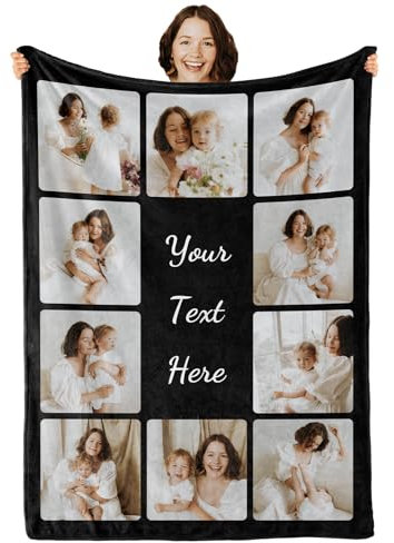 iDIY Personalised Blanket with Photo and Text - Ships Next Day - Customisable Blanket Photo Throw - Customised Gifts for Family and Couples - 10 Photos