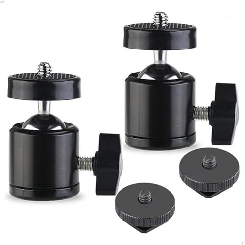 Universal 1/4“ Swivel Mini Kugelkopf Schraube Stativhalterung mit Hot Shoe (2 Pack), Iruihoo 360 Grad drehbare Halterung Basisadapter für Kameras Stative Einbeinstative Camcorder Licht Stand