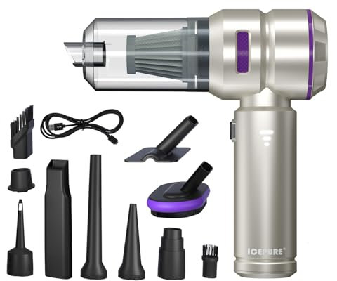 ICEPURE Handstaubsauger Akku, 18000Pa Saugkraft, 6000mAh, 4-in-1 Mini-Staubsauger, Bürstenlosmotor, 3-Stufen Saugkraft, Zubehör für Auto, Zuhause, Büro, Haustiere, mit Aufbewahrungsbeutel
