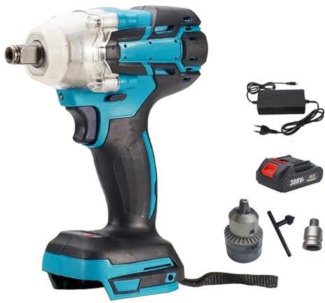 Akku Schlagschrauber 520N.m - Schnurlose Schlagschrauber für Makita 18V akku, Elektrischer Schlagbohrschrauber, für Autoreparatur, Rohrleitungswartung (mit 1x Akku und Elektrobohrer)