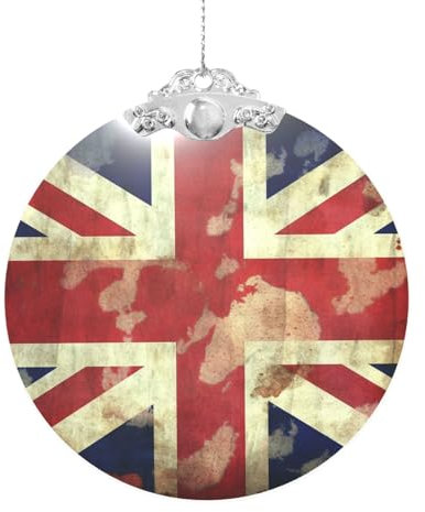 Weihnachtsschmuck 2024, Buntglas, rund, zum Aufhängen, Weihnachtsdekoration, Vintage-Stil, Union Jack, britische Flagge, Weihnachtsbaumschmuck für Heimdekoration