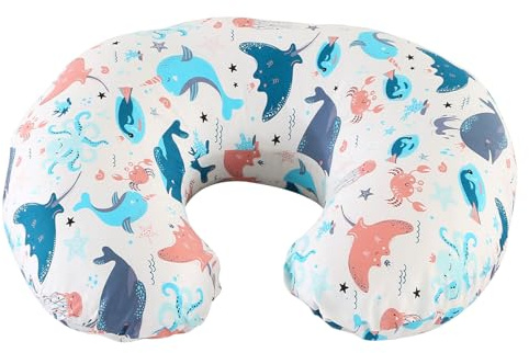 JOVELL Nursing Pillow, 2025 Ergonomic Baby Support Pillow Feeding Pillows Nursing Essentials for Bottle and Breastfeeding, Fiber Fill And Removable Cotton Breastfeeding Cover (Ocean World, Small)