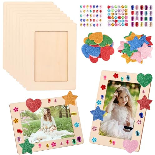 8-Teiliges Bilderrahmen Zum Bemalen Holzbilderrahmen Zum Bemalen Bastelset Diy-Fotorahmen Mit 4 Verschiedenen Aufklebern, Geeignet Für Vatertag Jubiläen Und Kindergeburtstage.