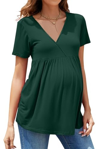 hohololo T-shirt de maternité à manches courtes et col en V pour femmes enceintes, Vert. 1, XXL