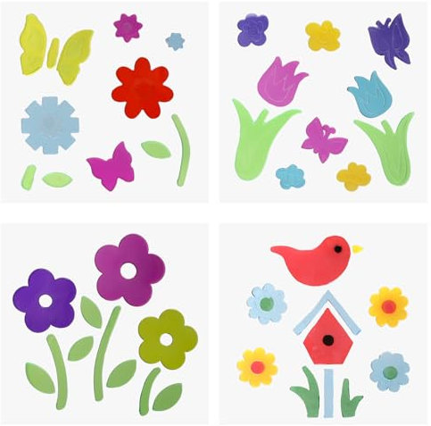 APOMOONS 4 Stück Gel-Fensteraufkleber, Jelly Fenster Sticker Frühling Florale Gelee-Aufkleber Frühlings-Glasfensteraufkleber Selbstklebend Fenster Sticker Fenstersticker Kinder