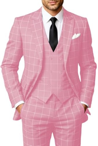 Solovedress Costume pour homme 3 pièces classique à carreaux pour homme, veste, pantalon, gilet pour mariage et affaires