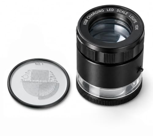 10x Juwelierlupe mit Skala, aufladbar, mit LED-Licht, 25-mm-Linse | Hochwertige Juwelierlupe mit verstellbarer Brennweite, Triplet-Lupe für Edelsteine, Diamanten, Münzen, Briefmarken