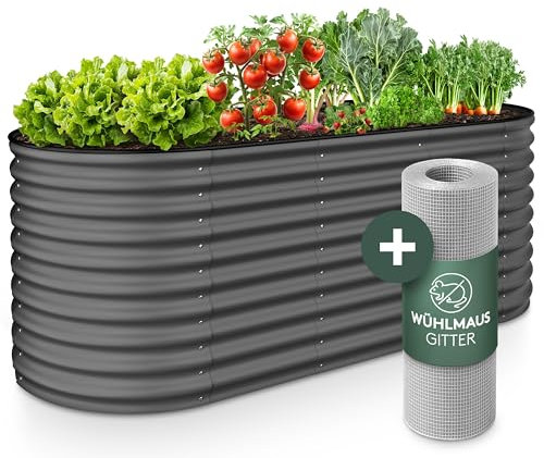 GRUNA - Hochbeet Metall 200x60x42 cm I 6 in 1 Modular Hochbeete-Kit I 100% Rostfrei I Formstabil Dank Verstrebung I Hochbeete für Garten I Schneller Aufbau I Hochbeet Anthrazit (Anthrazit)