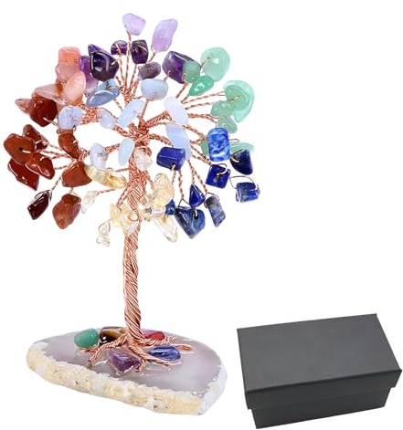 Baum des Lebens Kristall，Suuwwn Heilende Kristalle Geldbaum Edelsteinkristall Bonsai Baum Geldbaum Schreibtisch Deko Lebensbaum Spirituelle Geschenke (Sieben Farben)