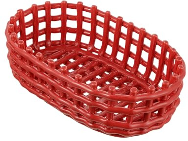 Baroni Home Mehrzweckkorb aus Keramik, Obstkorb, Tischdeko, Taschenleerer, oval, rot, 25 x 17 x 8 cm
