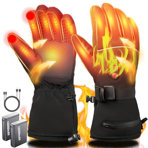 Beheizbare Handschuhe mit Akku 7.4V 20000, 3 Heizstufen Elektrische Handschuhe mit heizung Thermo Winter Skifahren Radfahren Wandern Motorrad Heated Gloves für Herren Damen (Tiefschwarz, M)
