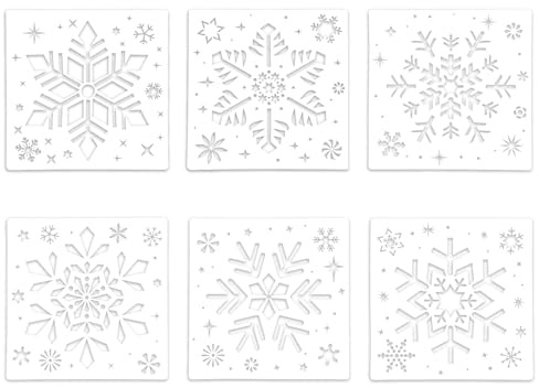 6pcs Pochoirs Flocons de Neige de Noël Travaux Manuels, Grands Réutilisables Motif Flocon Neige Pochoirs pour Peinture Noël Décoration d'Hiver Fournitures Bricolage pour Fenêtres