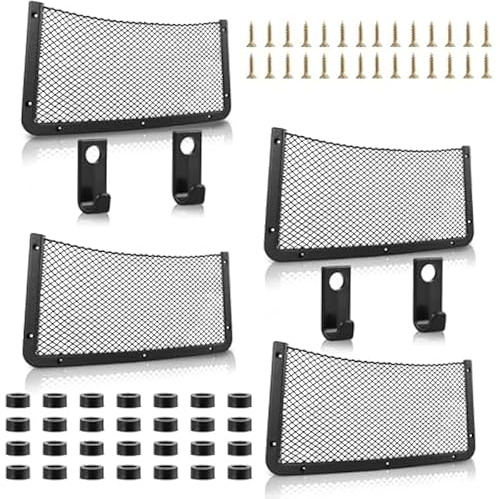 4 Pcs Car Storage Net 16.5 x 8.3 in, Mesh Van Storage Nets, Pocket Holder with Hook and Screws, Plastic Organizer for RVs, Campers, Cars, Home