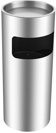 30L Standaschenbecher mit Aschenbecher Abfalleimer, Mülleimer Stehaschenbecher Ascher In-/Outdoor, Schwarz/silber (Silber)