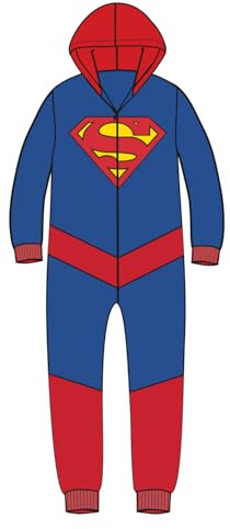 Riethmüller Erwachsenen Onesie Superman Größe S – Offizieller Fleece Overall mit Kapuze & Reißverschluss – Kuscheliger Jumpsuit für Damen & Herren