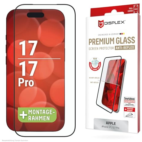 Schutzglas für iPhone 17 Pro, 17 (10H), Edge-to-Edge, Eco-Montagerahmen AR | DISPLEX Premium Glass, maximale Abdeckung, schwarzer Rand, 10H Panzerglas, Bruchschutz, kratzfest, kristallklar, Anti-Shock