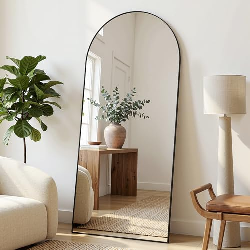 Antok 180x82cm Ganzkörperspiegel, Gewölbter Standspiegel, Rahmen aus Aluminiumlegierung, Bruchsicheres Glas, Bodenspiegel für Wohnzimmer, Ankleide, Schwarz
