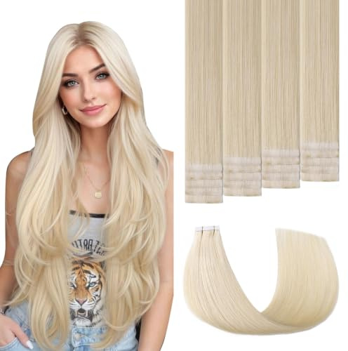 Sweetmet 3rd-Generation Invisible Tape Extensions Echthaar Menschenhaar | Farbe #60 Platinblond Remy Echthaar Extensions Tape 30g 35cm Nahtlos injiziert für Frauen (#60-35cm)