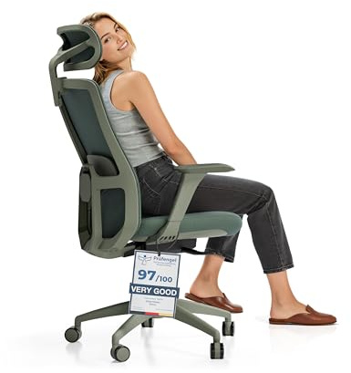Desktronic Verstellbarer ergonomischer Bürostuhl | Schreibtischstuhl mit Lendenwirbelstütze, Höhenverstellung Körper Atmungsaktives Gewebe-Breite Sitzfläche SitOne Grün