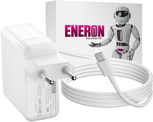 Eneron 35W Dual USB-C Schnellladegerät, Kompaktes PD Netzteil kompatibel mit MacBook Air 13 (A1932 / A2179), Type-C Power Delivery Ladestecker für Laptops, Tablets und Smartphones