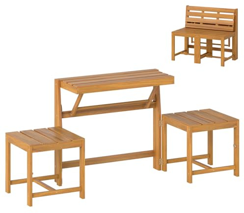 GOPLUS Banco Convertible 3 en 1 de Exterior con Madera de Acacia