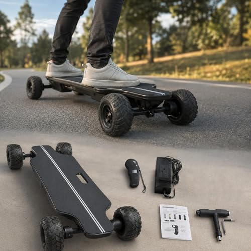factildfulzhan Elektrisches Longboard mit 105MM Big Wheels, Dual-Drive, LCD Fernbedienung, Tragbares Ahorn-Deck, Komfortable Fahrt für Erwachsene und Jugendliche, Park- und Campusfahrten