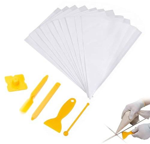 10 Pièces Poche à Joint Mortier 28x45cm avec Kit de 5 Outils de Jointoiement, Sac de Coulis Résistant en PE pour Sceller Joints de Carrelage, Pierre et Brique, Finition Précise et Professionnelle