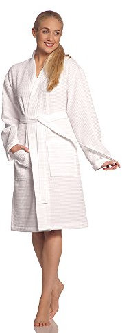 Vossen Damen Bademantel Rom, Einfarbig, Gr. XS (32/34), Weiß