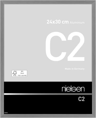 nielsen Aluminium Bilderrahmen C2, 24 x 30 cm, Grau | Aluminium Rahmen im Hoch- & Querformat zum Aufhängen Grau gebürstet Echtglas