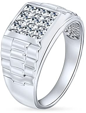 Sie Geometrisches Quadrat Unsichtbarer Schliff Aaa Cz Seitendesign Uhrenarmband Statement Unisex Frauen Plus Größe Männer Verlobungsring Rosay Ring Für Männer .925 Sterling Silber Brauchizable