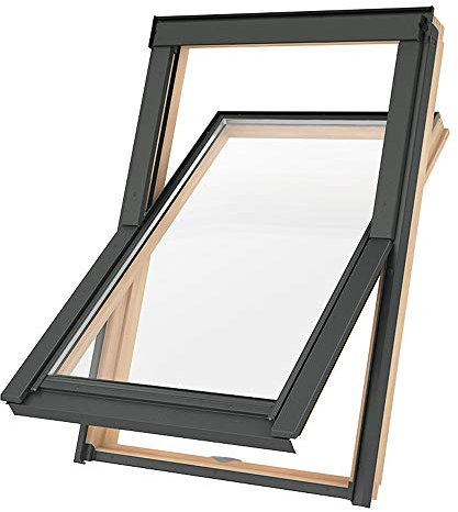 Preishammer Dachfenster Holz Slim Rahmen 114x118 Schwingfenster Fenster wie S06 S6A Kieferholz inklusive Eindeckrahmen für Ziegel wie 114x118 SK06